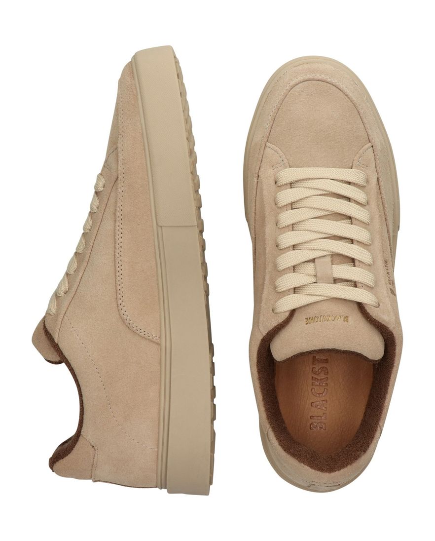 Blackstone lage sneakers beige effen rubber, leer en suede