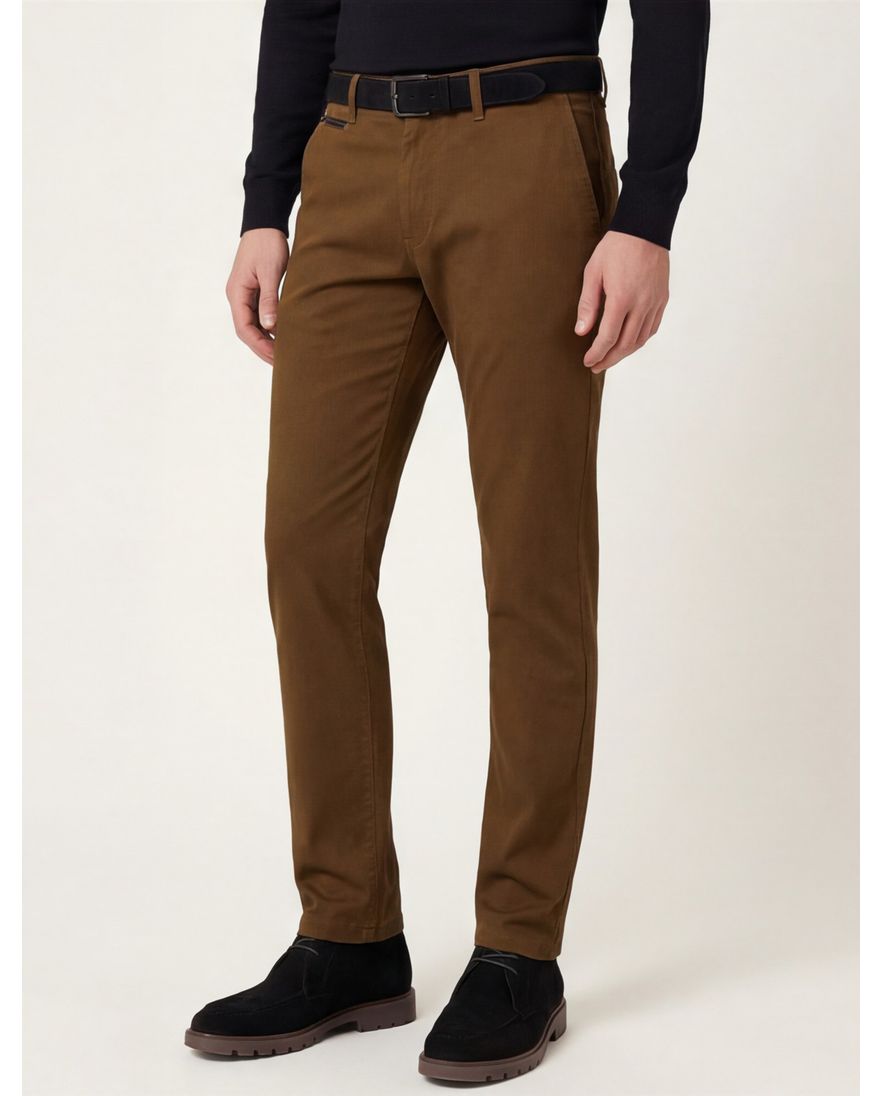 Gardeur normale fit benny pantalon bruin effen katoen