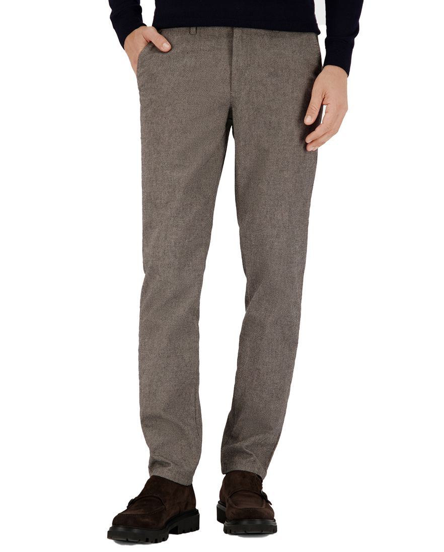 Gardeur pantalon bruin modern fit katoen gemeleerd