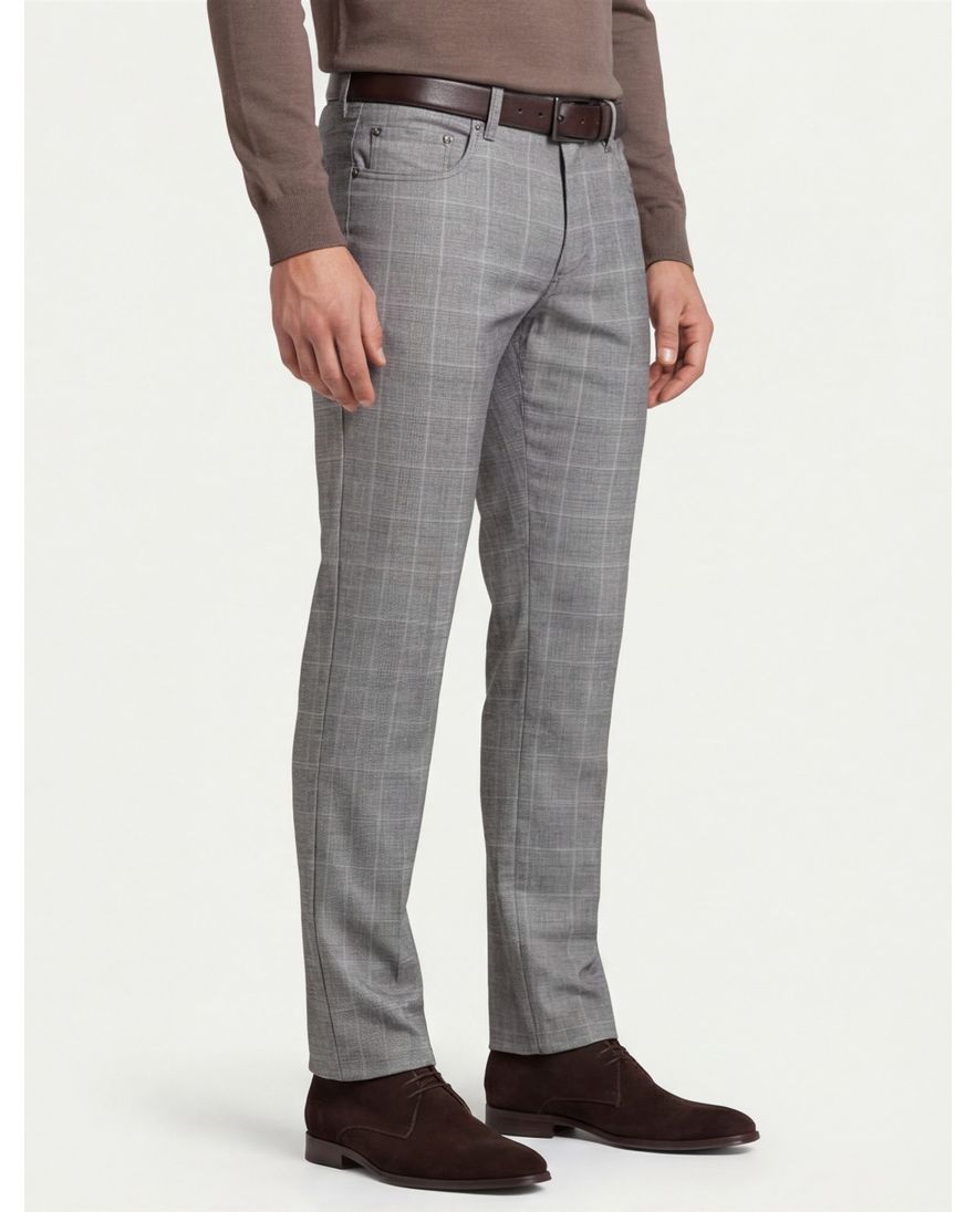 Gardeur grijs pantalon katoen geruit