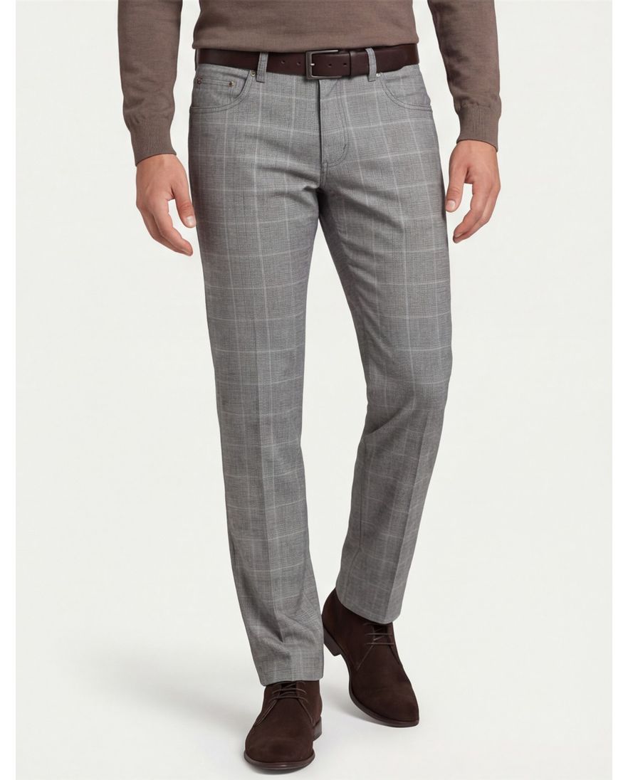 Gardeur grijs pantalon katoen geruit