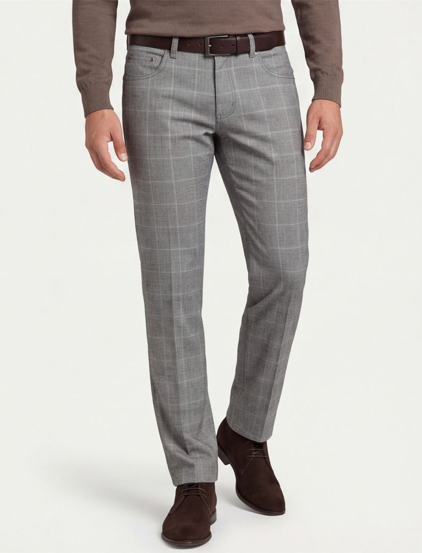 Gardeur katoenen pantalon grijs geruit