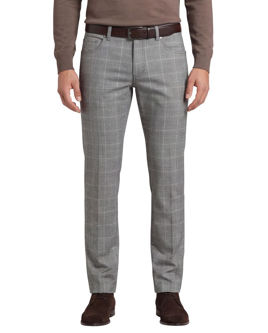 Gardeur grijs pantalon katoen geruit