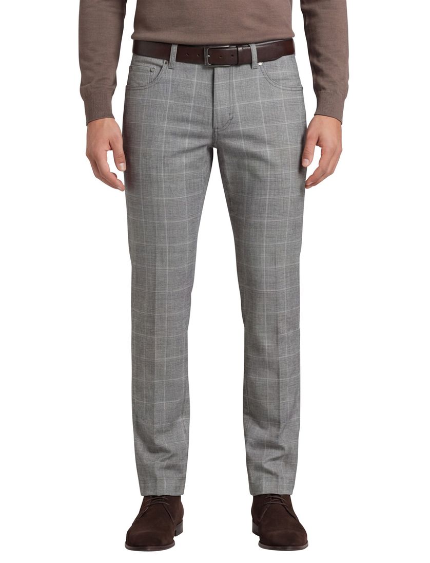 Gardeur katoenen pantalon grijs geruit