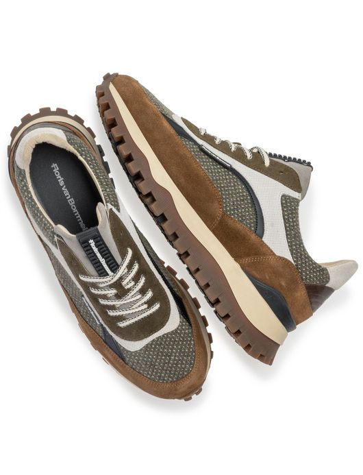 Sneaker Floris van Bommel bruin groen textiel