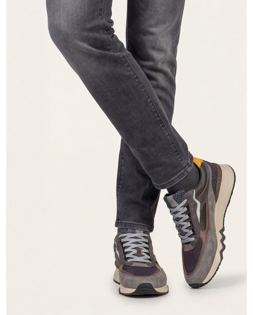 Grijze geprinte sneaker Floris van Bommel suede