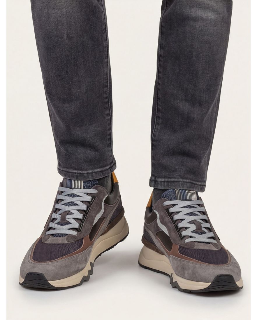 Grijze geprinte sneaker Floris van Bommel suede