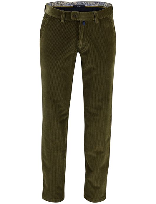 Eurex groen effen pantalon katoen normale fit