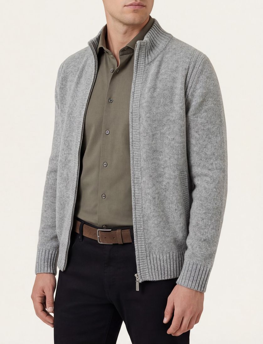 vest Brax grijs wol effen