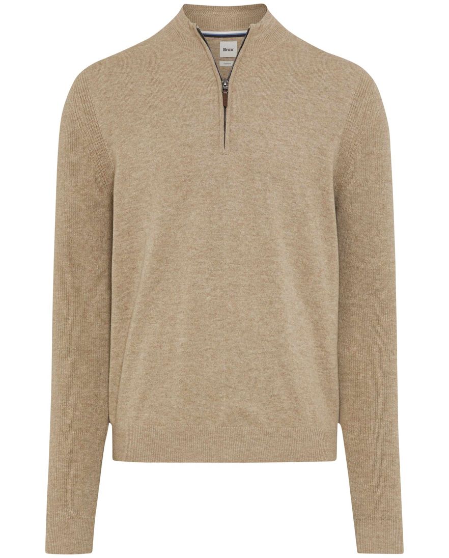 Brax trui half zip beige scheerwol en kasjmier