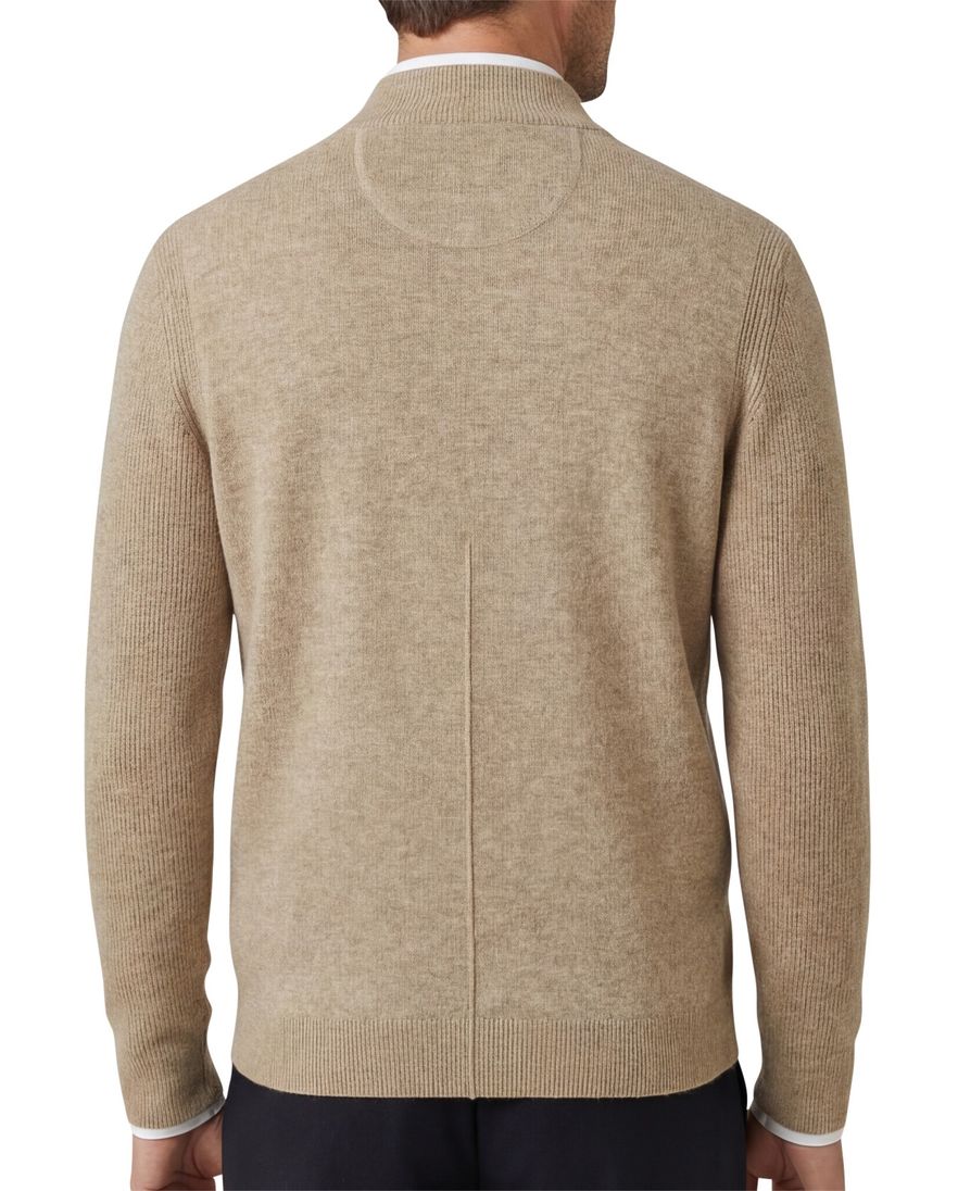 Brax trui half zip beige scheerwol en kasjmier
