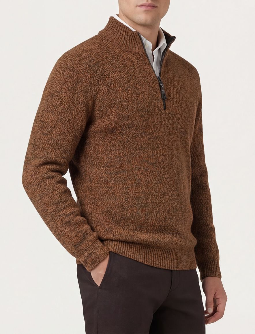 Camel Active trui half zip bruin katoen