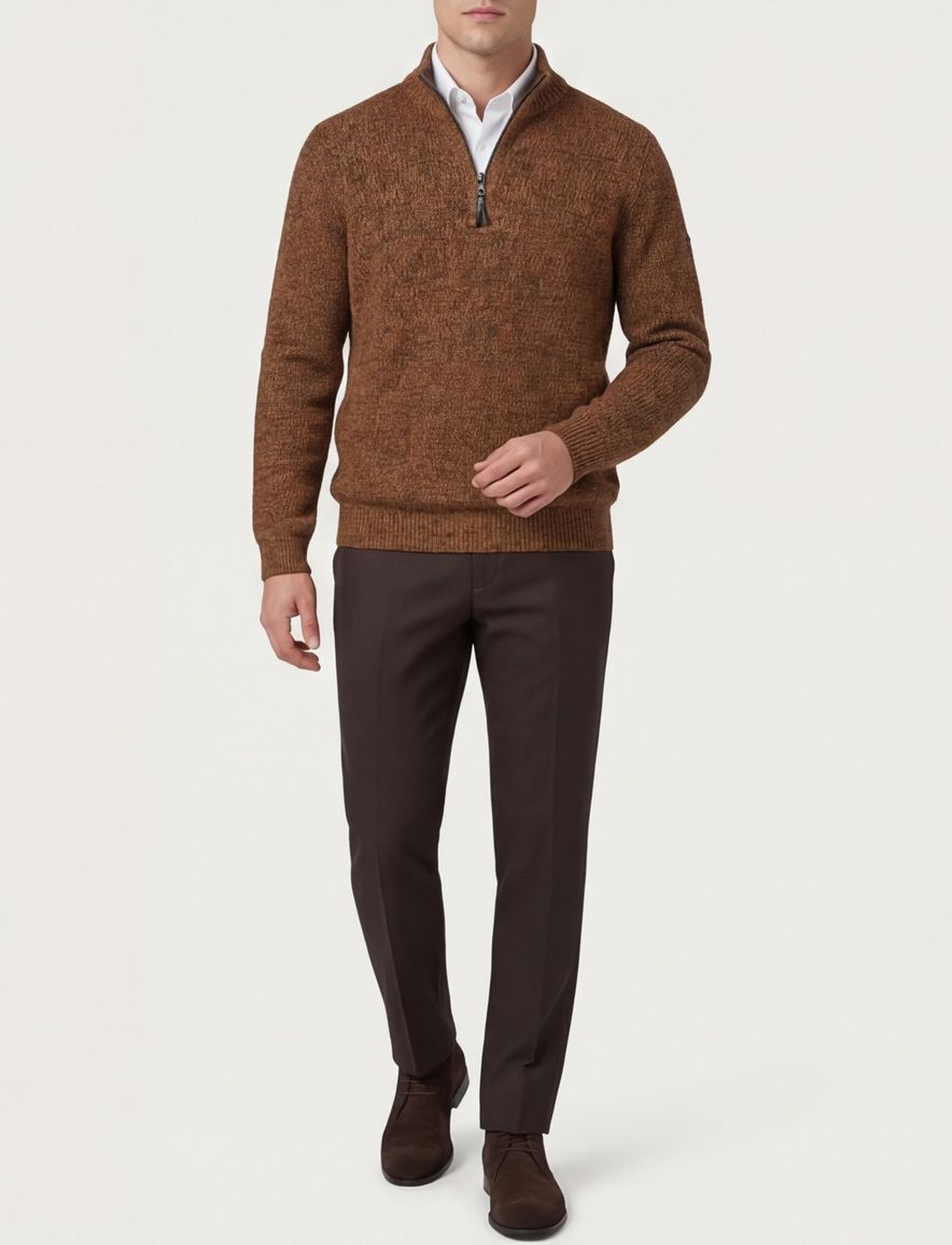 Camel Active trui half zip bruin katoen