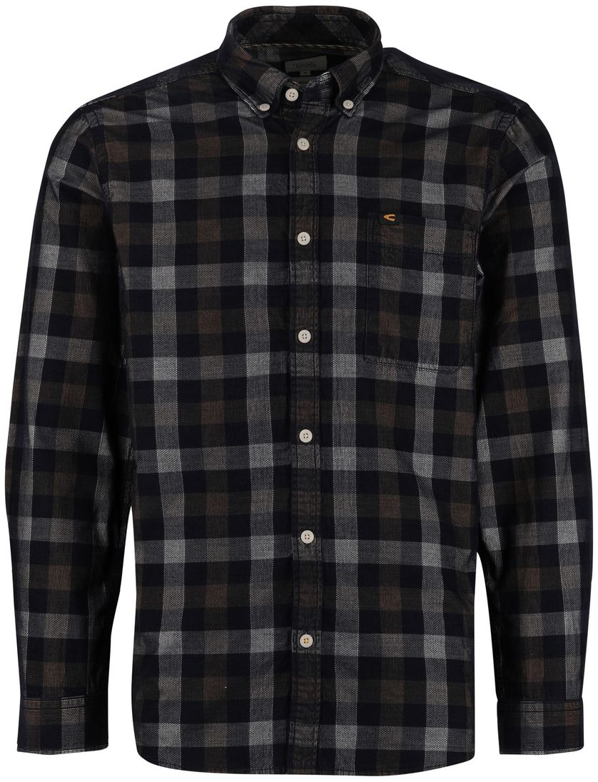 Camel Active Overhemd bruin wit geruit button-down collar