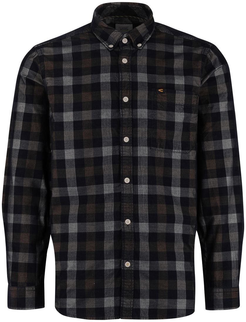 Camel Active Overhemd bruin wit geruit button-down collar