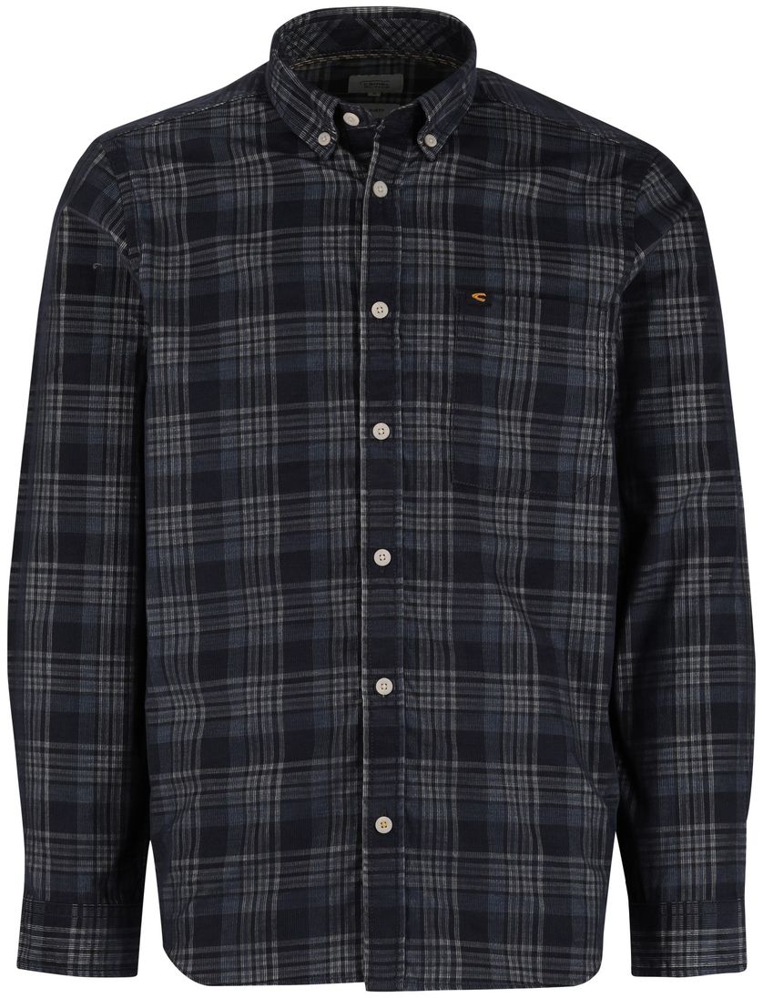 Camel Active Overhemd blauw wit geruit button-down collar