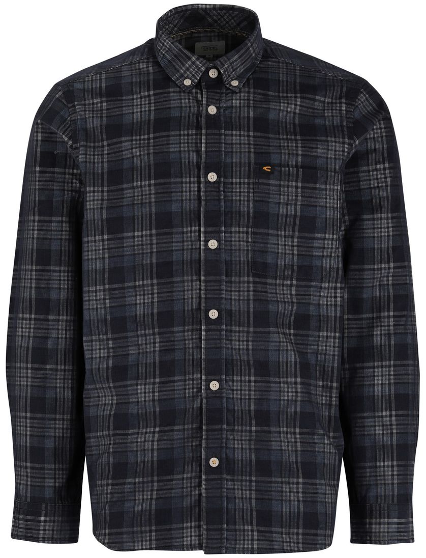 Camel Active Overhemd blauw wit geruit button-down collar