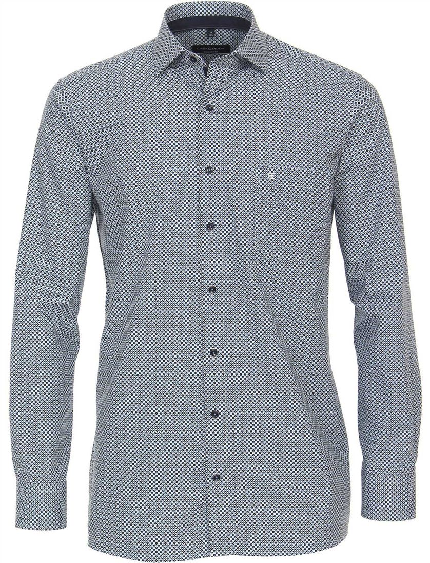 donkerblauw geprint Casa Moda comfort fit overhemd mouwlengte-7