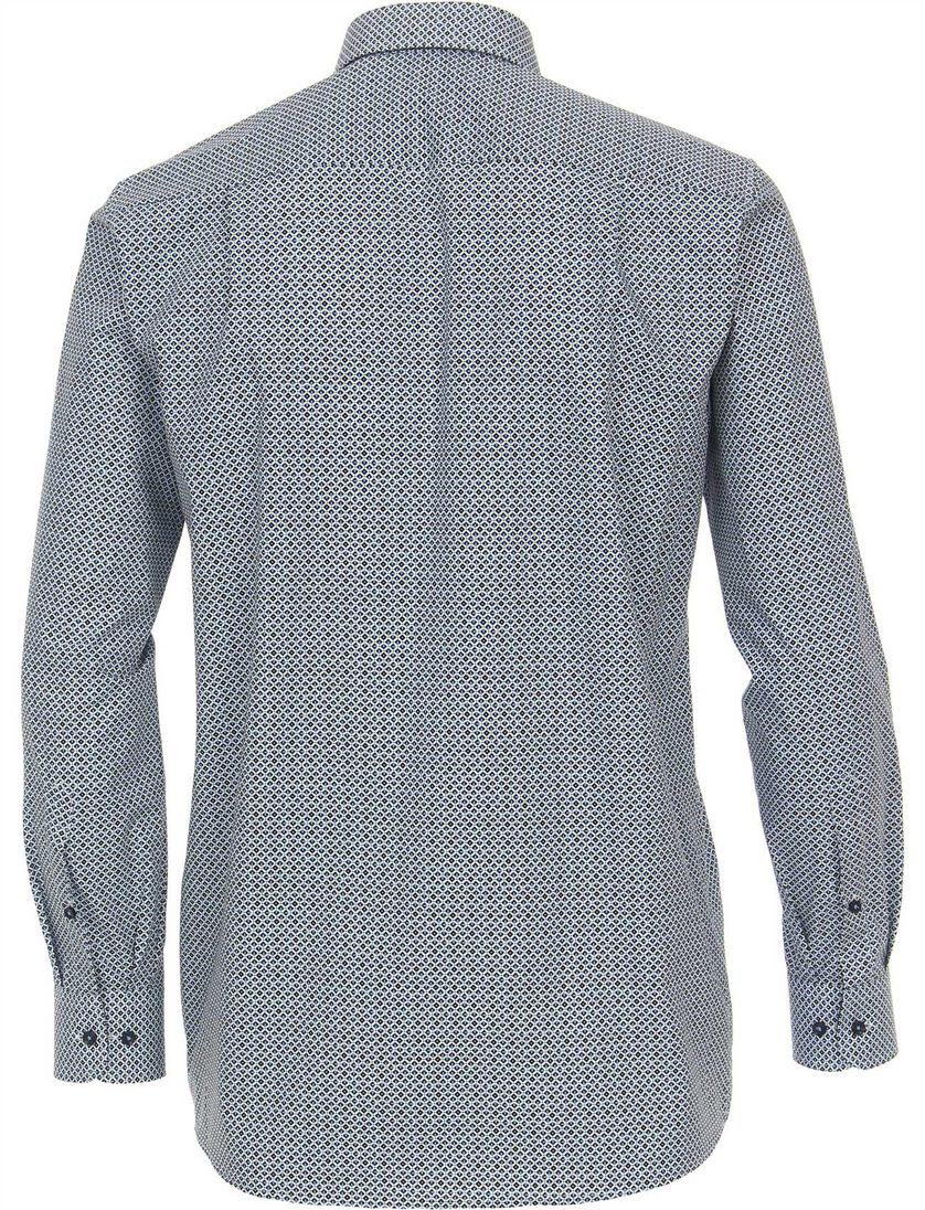 donkerblauw geprint Casa Moda comfort fit overhemd mouwlengte-7