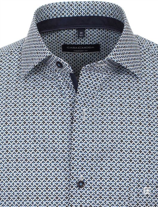 Casa Moda comfort fit overhemd mouwlengte-7 donkerblauw geprint