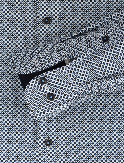 Casa Moda comfort fit overhemd mouwlengte-7 donkerblauw geprint