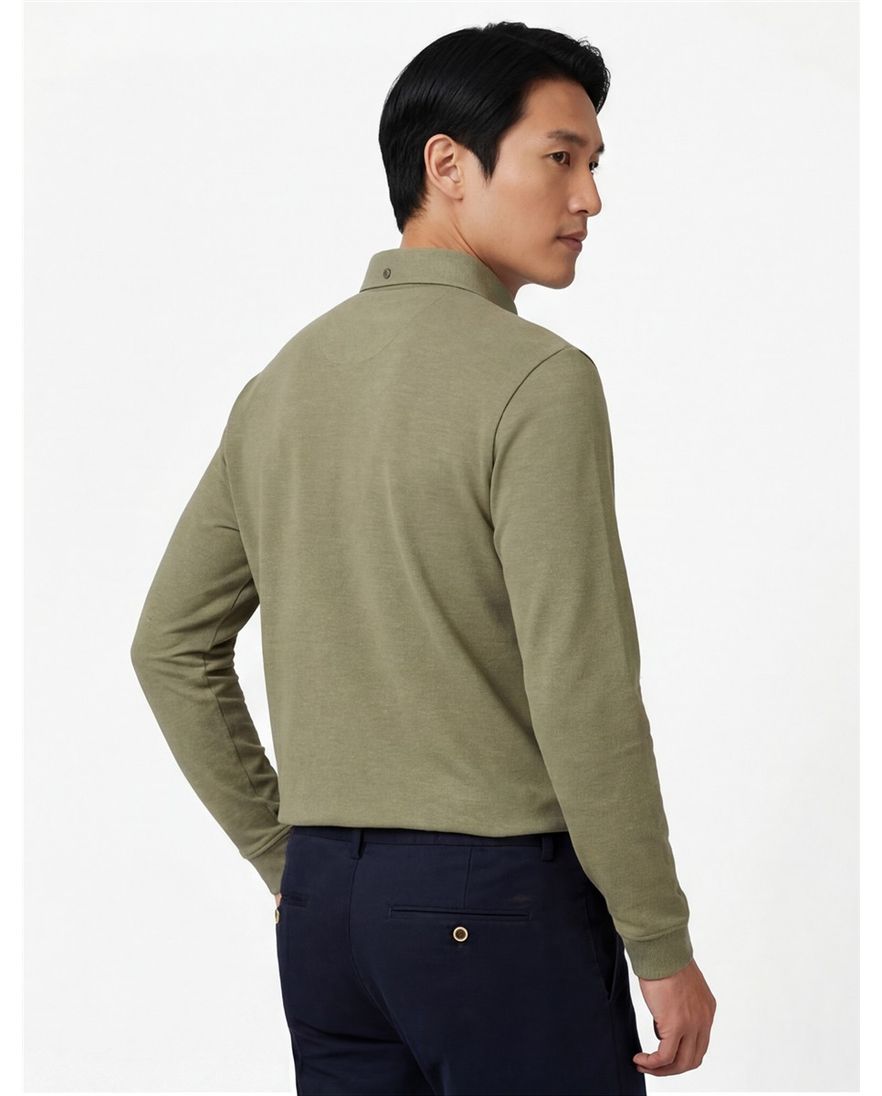 Casa Moda polo-lange-mouw groen 3-knoops