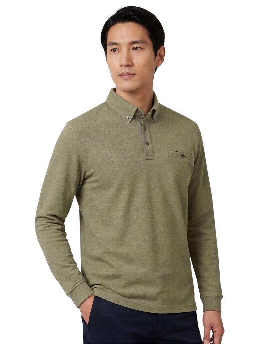 Casa Moda polo-lange-mouw groen 3-knoops