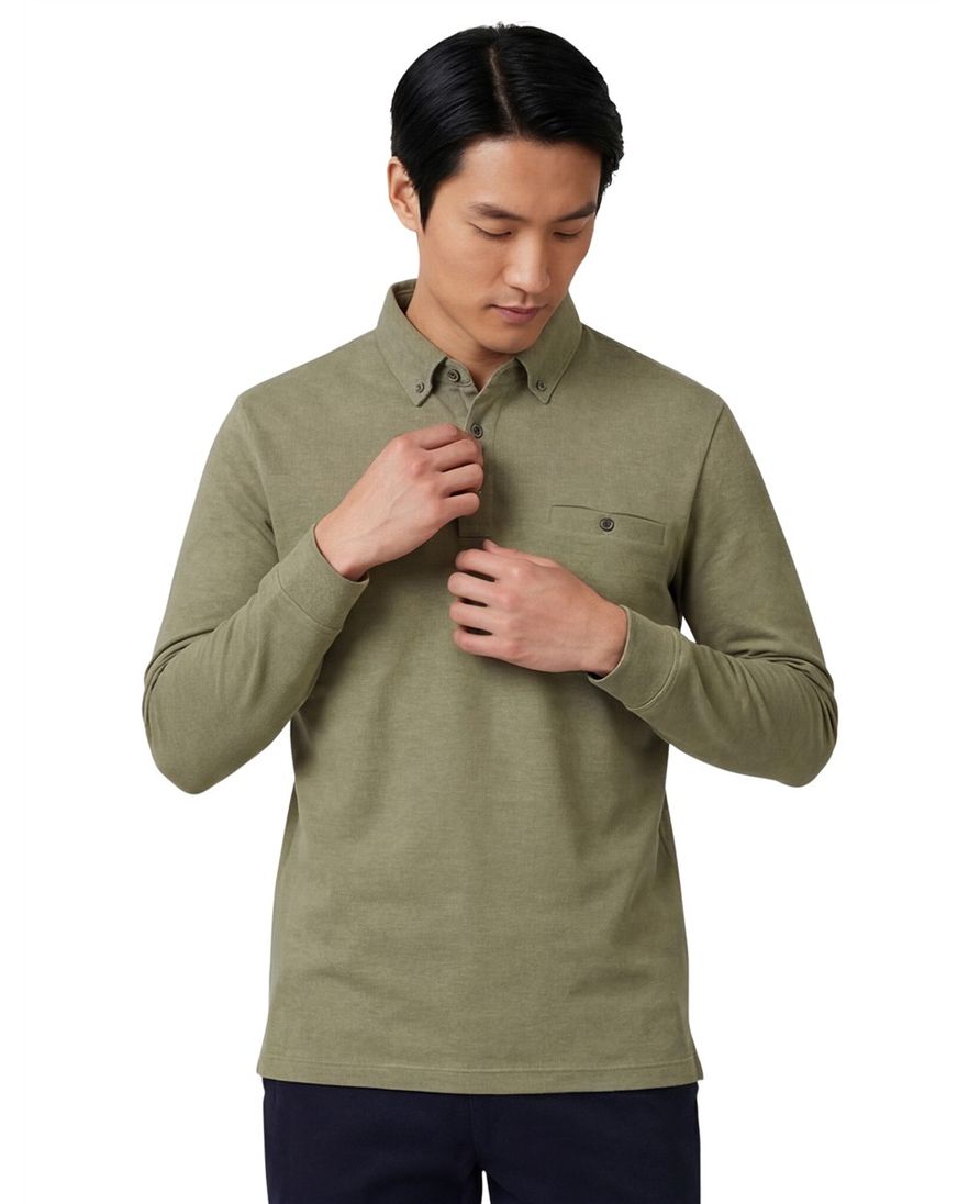 Casa Moda polo-lange-mouw groen 3-knoops