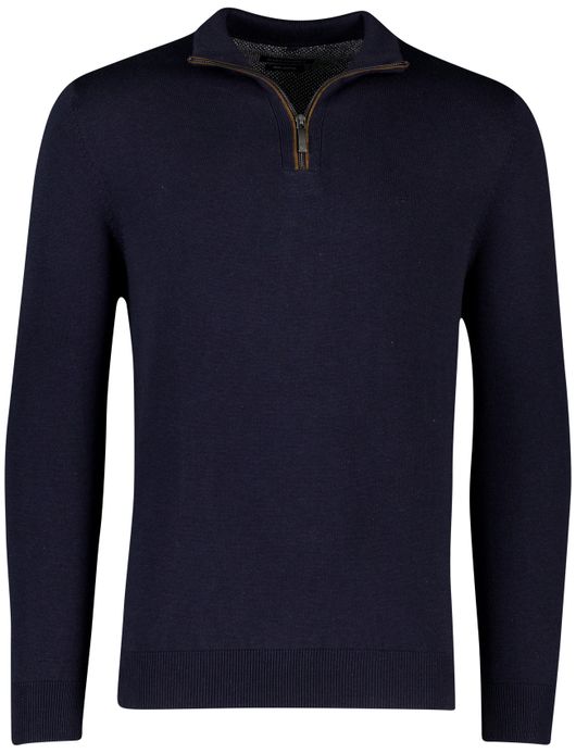Casa Moda pullover halfzip donkerblauw effen wijde fit