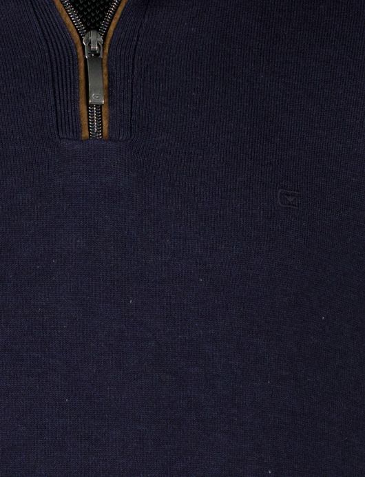 Casa Moda pullover halfzip donkerblauw effen wijde fit
