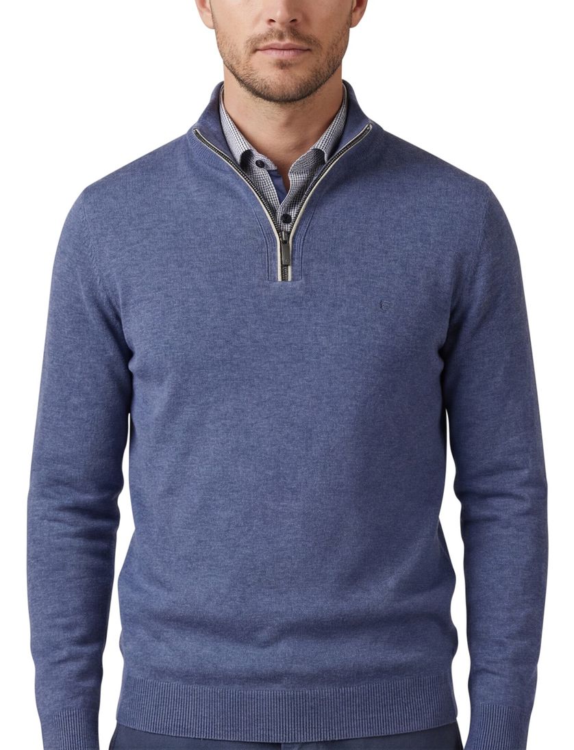 Casa Moda blauw effen pullover wijde fit