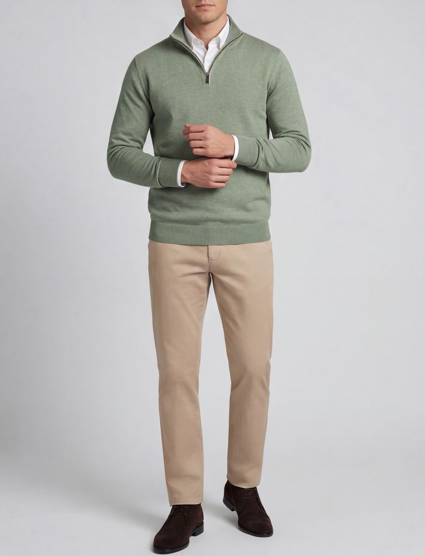 Casa Moda groene pullover effen wijde fit