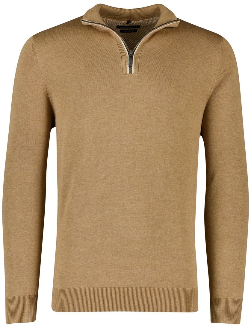 Casa Moda half zip pullover effen bruin