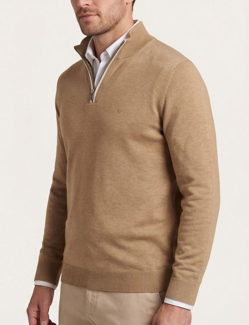 Casa Moda half zip pullover effen bruin