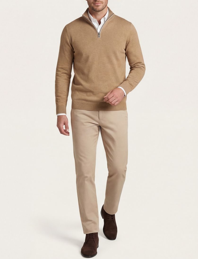 Casa Moda half zip pullover effen bruin