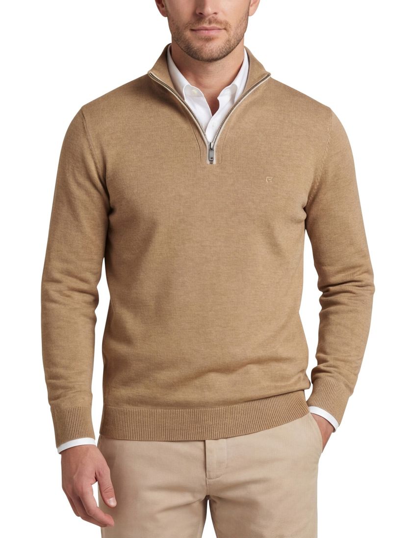 Casa Moda half zip pullover effen bruin