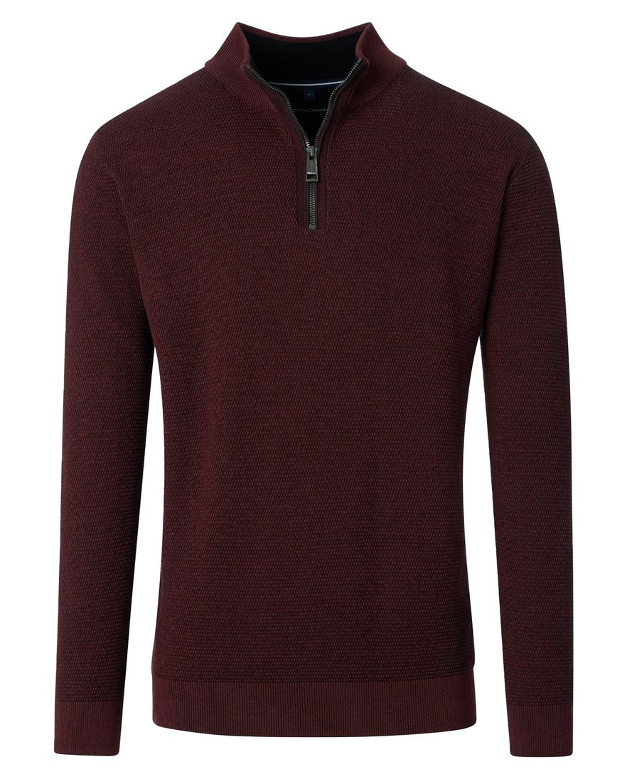 Casa Moda trui half zip effen bordeaux wijde fit