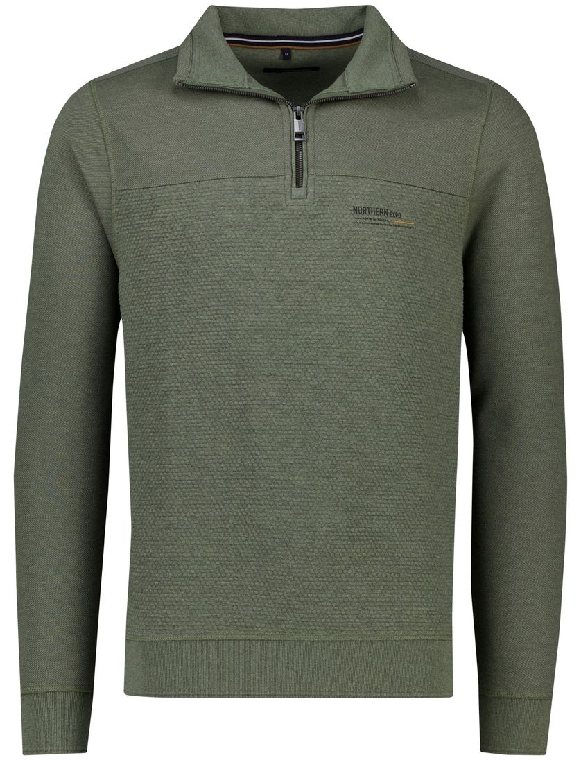 Casa Moda trui groen effen half zip