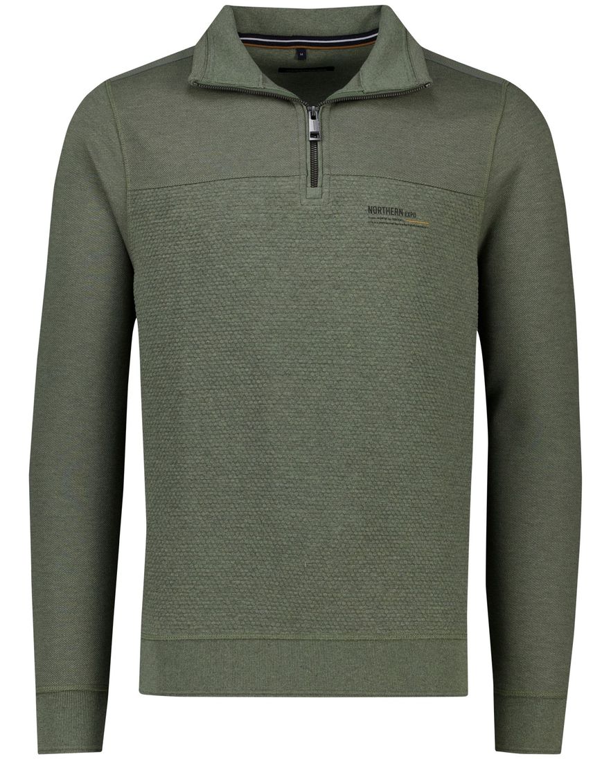 Casa Moda trui groen effen half zip