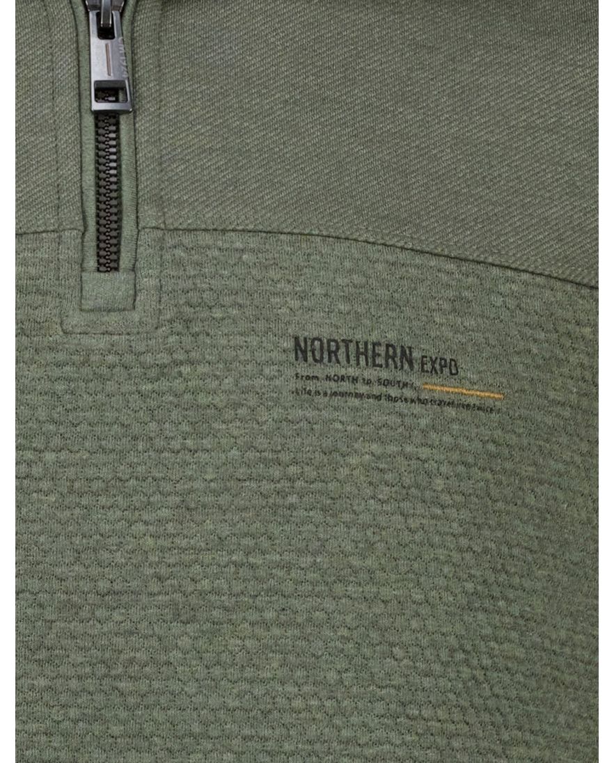 Casa Moda trui groen effen half zip