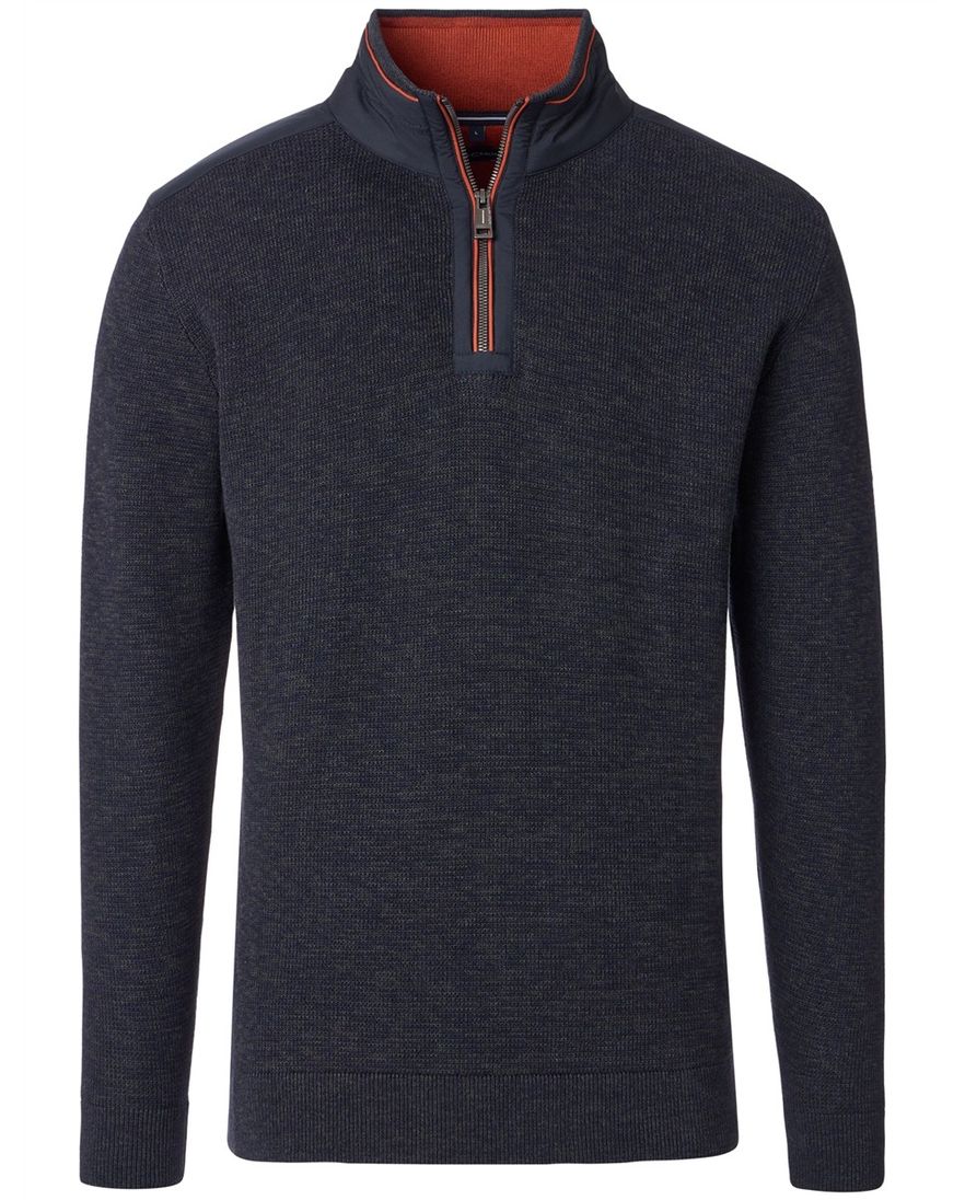 Casa Moda donkerblauw half-zip trui gemêleerd