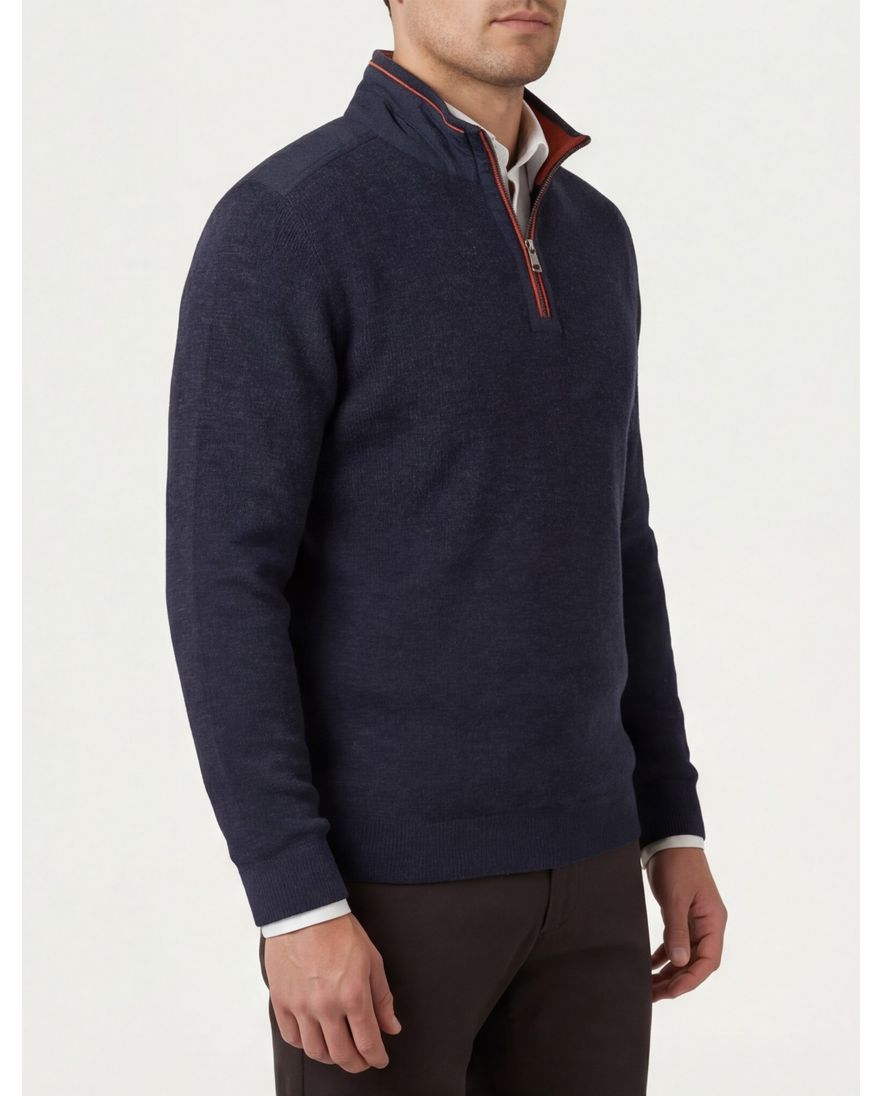 Casa Moda donkerblauw half-zip trui gemêleerd