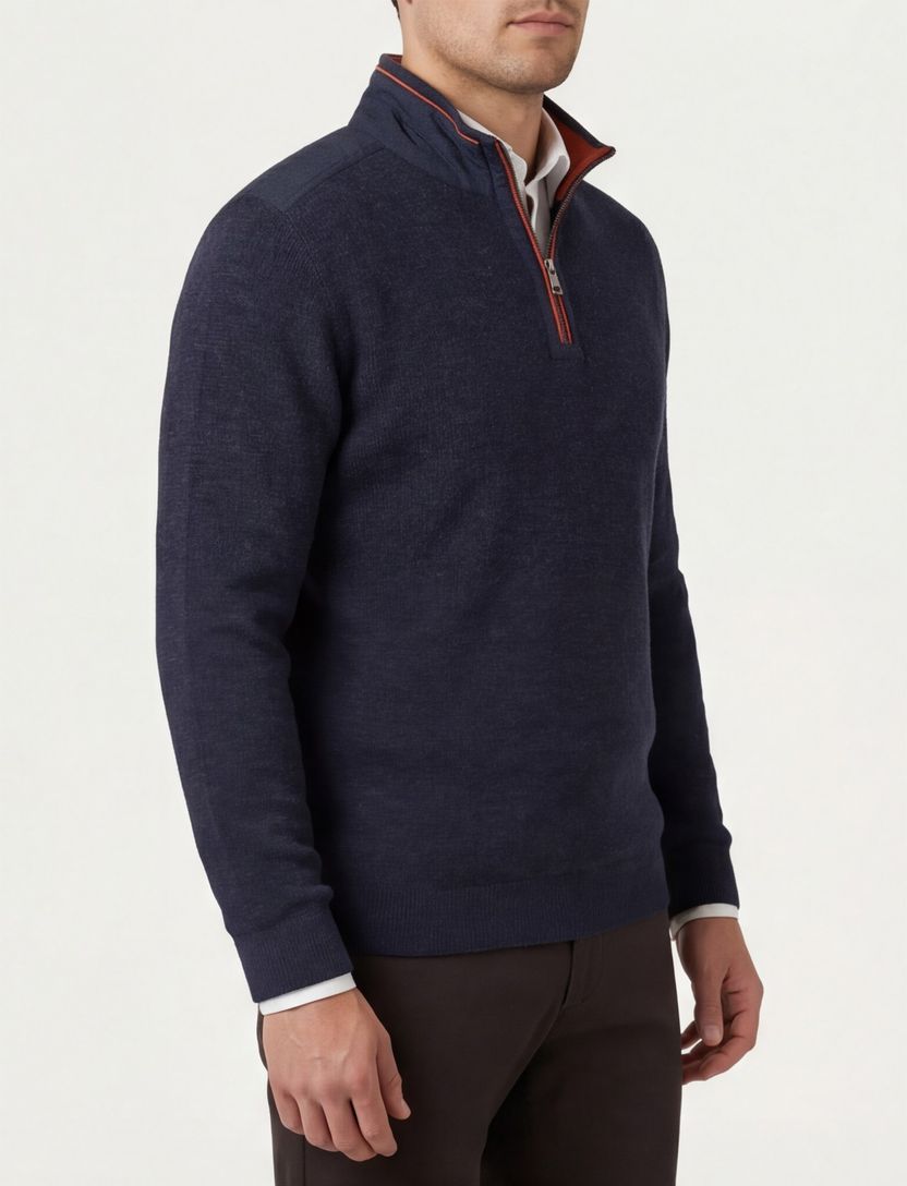 Casa Moda donkerblauw half-zip trui katoen