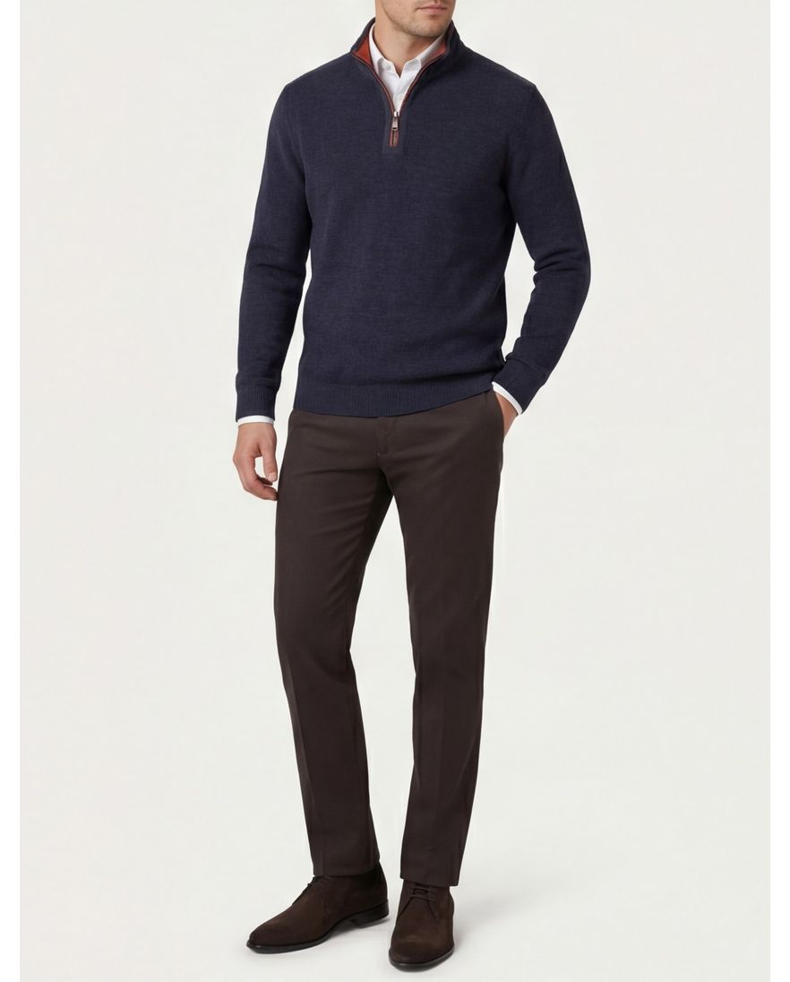 Casa Moda donkerblauw half-zip trui gemêleerd