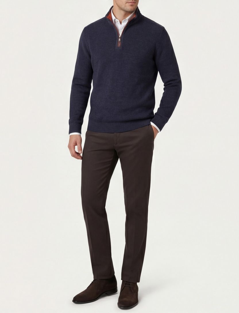 Casa Moda donkerblauw half-zip trui katoen