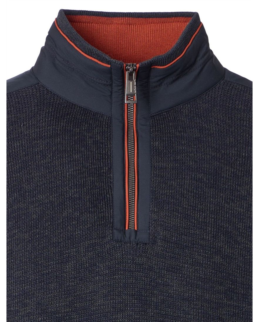 Casa Moda donkerblauw half-zip trui gemêleerd