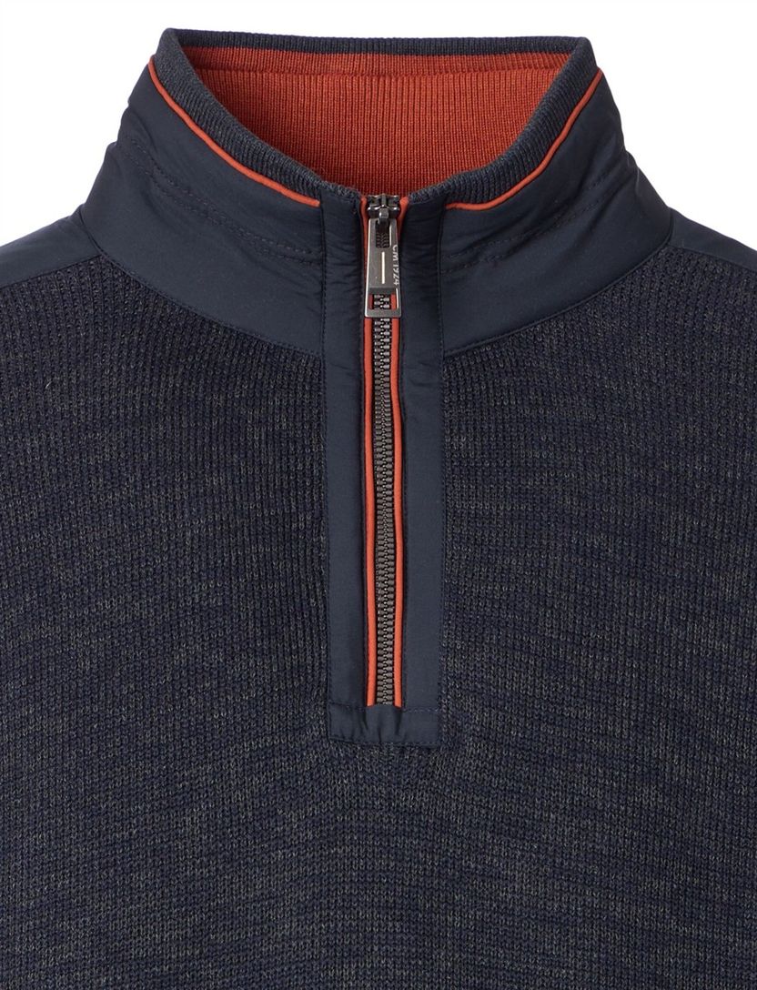Casa Moda donkerblauw half-zip trui katoen