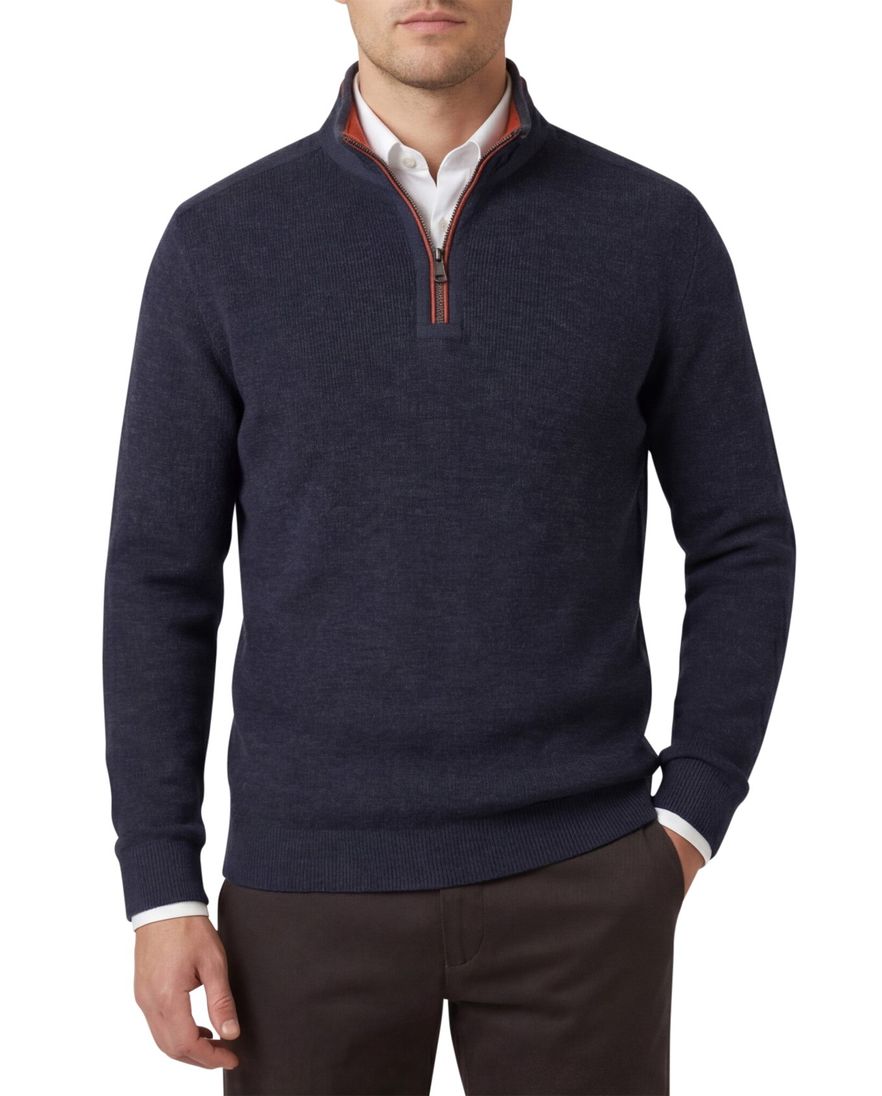 Casa Moda donkerblauw half-zip trui gemêleerd