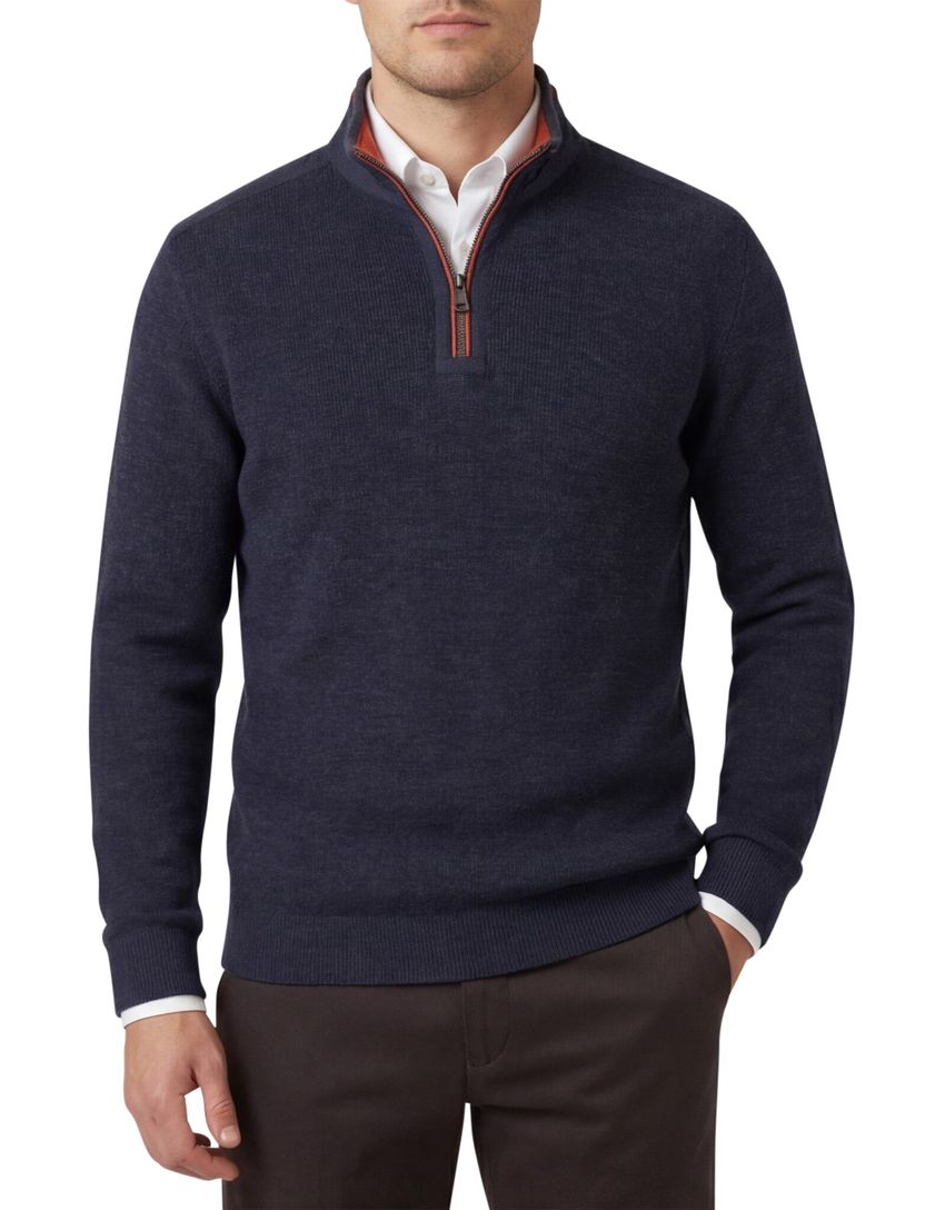 Casa Moda donkerblauw half-zip trui katoen