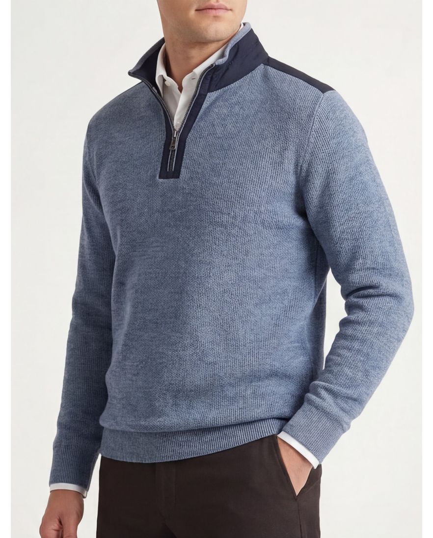 Casa Moda lichtblauw half-zip trui gemêleerd